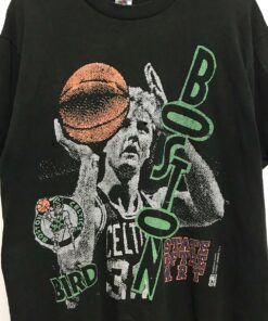 Vintage Style Boston Celtics Larry Bird Official NBA Licensed Tshirt Pullover Hoodie Crewneck Sweatshirt Reprinted Full Color Full Size Gifts for NBA Fans