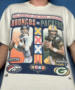 Vintage Style Broncos Packers Tshirt Pullover Hoodie Crewneck Sweatshirt Reprinted Full Color Full Size Gifts For NFL Fans