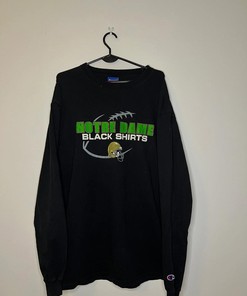 Vintage Style Champion Notre Dame Black Shirts Go Irish Ls Tshirt Pullover Hoodie Crewneck Sweatshirt Reprinted Full Color Full Size Gifts For NFL Fans