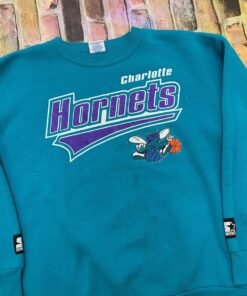 Vintage Style Charlotte Hornets Tshirt Hoodie Crewneck Sweatshirt Reprinted Full Color Full Size Gifts for NBA Fans
