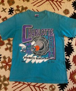 Vintage Style Charlotte Hornets Tshirt Pullover Hoodie Crewneck Sweatshirt Reprinted Full Color Full Size Gifts for NBA Fans