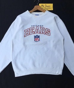Vintage Style Chicago Bears Big Logo NFL Tshirt Pullover Hoodie Crewneck Sweatshirt Reprinted Full Color Full Size Gifts For NFL Fans