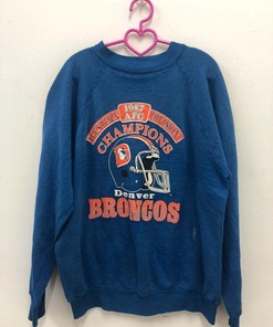 Vintage Style Denver Broncos 1987 Afc Champion Tshirt Pullover Hoodie Crewneck Sweatshirt Reprinted Full Color Full Size Gifts For NFL Fans