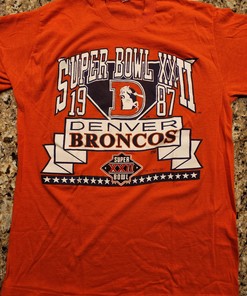 Vintage Style Denver Broncos 1987 Superbowl Xxii Single Stitch Tshirt Pullover Hoodie Crewneck Sweatshirt Reprinted Full Color Full Size Gifts For NFL Fans