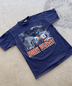 Vintage Style Denver Broncos John Elway Starter Tshirt Pullover Hoodie Crewneck Sweatshirt Reprinted Full Color Full Size Gifts For NFL Fans