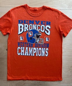 Vintage Style Denver Broncos Shirt Orange 80s NFL Football Champs Tshirt Pullover Hoodie Crewneck Sweatshirt Reprinted Full Color Full Size Gifts For NFL Fans