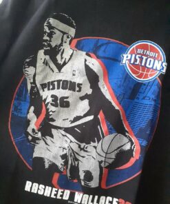 Vintage Style Detroit Pistons Rasheed Wallace 36 NBA Basketball Tshirt Sweatshirt Hoodie Crewneck Sweatshirt Pullover Reprinted Full Color Full Size Gifts for NBA Fans