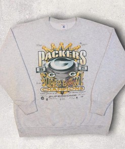 Vintage Style Green Bay Packers Super Bowl Tshirt Pullover Hoodie Crewneck Sweatshirt Reprinted Full Color Full Size Gifts For NFL Fans