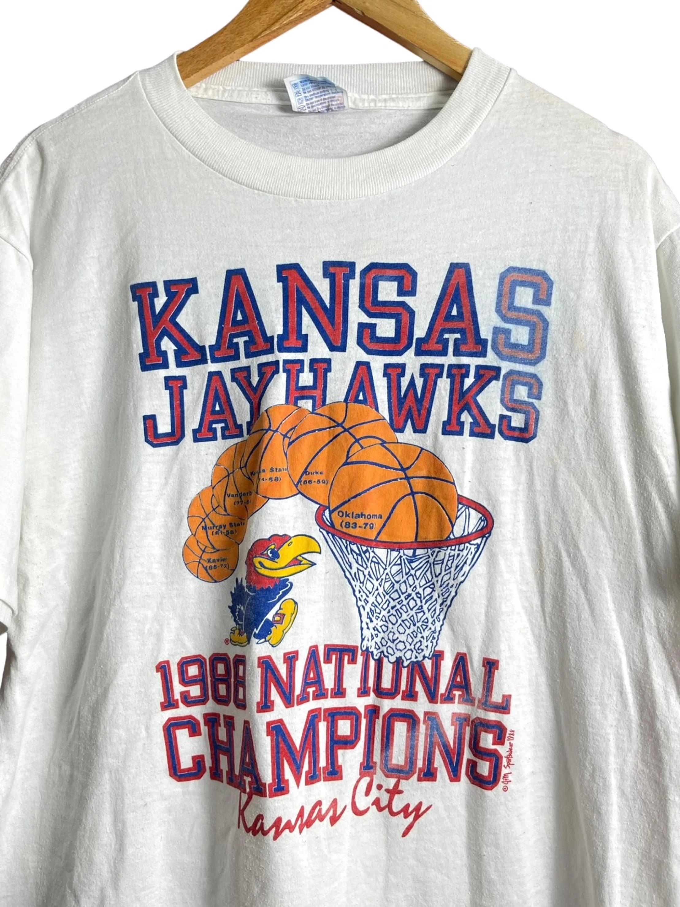 Vintage Style Kansas Jayhawks 1988 National Basketball Champion T-Shirt Sweatshirt Hoodie Full Size Gifts For Fans - Image 2