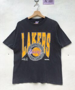 Vintage Style L.A Lakers Big Logo Tshirt By Trench Tshirt Hoodie Crewneck Sweatshirt Reprinted Full Color Full Size Gifts for NBA Fans