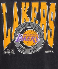 Vintage Style L.A Lakers Big Logo Tshirt By Trench Tshirt Hoodie Crewneck Sweatshirt Reprinted Full Color Full Size Gifts for NBA Fans