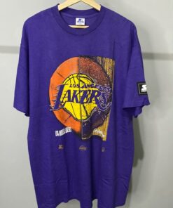 Vintage Style L.A Lakers By Starter Tshirt Hoodie Crewneck Sweatshirt Reprinted Full Color Full Size Gifts for NBA Fans