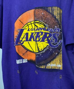 Vintage Style L.A Lakers By Starter Tshirt Hoodie Crewneck Sweatshirt Reprinted Full Color Full Size Gifts for NBA Fans
