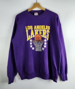 Vintage Style La Lakers 90'S NBA Team Purple Tshirt Hoodie Crewneck Sweatshirt Reprinted Full Color Full Size Gifts for NBA Fans