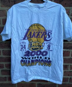 Vintage Style Lakers 2000 Champs Tshirt Hoodie Crewneck Sweatshirt Reprinted Full Color Full Size Gifts for NBA Fans