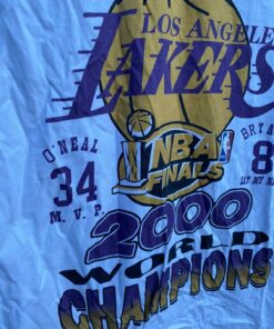 Vintage Style Lakers 2000 Champs Tshirt Hoodie Crewneck Sweatshirt Reprinted Full Color Full Size Gifts for NBA Fans