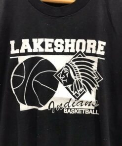 Vintage Style Lakeshore Indians Basketball Tshirt Pullover Hoodie Crewneck Sweatshirt Reprinted Full Color Full Size Gifts for NBA Fans