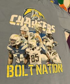 Vintage Style Los Angeles Chargers Bol T Nation Tshirt Crewneck Sweatshirt Pullover Hoodie Reprinted Full Color Full Size Gifts for NBA Fans