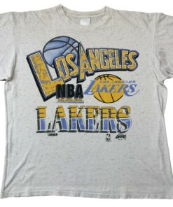 Vintage Style Los Angeles Lakers Tee NBA Rare Over Print Tshirt Hoodie Crewneck Sweatshirt Reprinted Full Color Full Size Gifts for NBA Fans