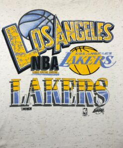 Vintage Style Los Angeles Lakers Tee NBA Rare Over Print Tshirt Hoodie Crewneck Sweatshirt Reprinted Full Color Full Size Gifts for NBA Fans