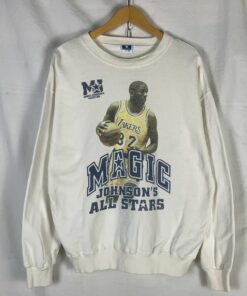 Vintage Style Magic Johnson All Stars Lakers Tshirt Hoodie Crewneck Sweatshirt Reprinted Full Color Full Size Gifts for NBA Fans