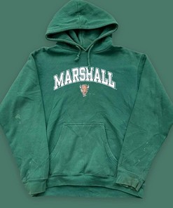 Vintage Style Marshall University Spell Out Hoodie/ Pine Green L Hoodie T-Shirt Sweatshirt Full Size Gifts For Fans