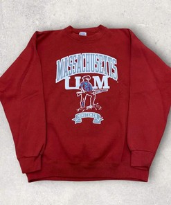 Vintage Style Massachusetts Minutemen T-Shirt Sweatshirt Pullover Hoodie Reprinted Full Color Full Size Gift For NCAA Fans