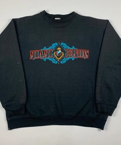 Vintage Style Miami Dolphins Thrashed Tshirt Pullover Hoodie Crewneck Sweatshirt Reprinted Full Color Full Size Gifts For NFL Fans
