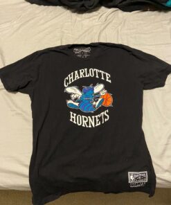 Vintage Style Mitchell and Ness Charlotte Hornets Tshirt Hoodie Crewneck Sweatshirt Reprinted Full Color Full Size Gifts for NBA Fans