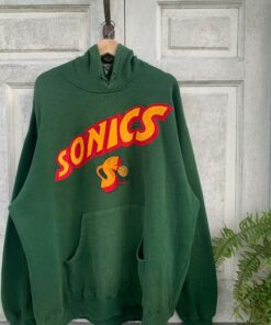 Vintage Style NBA Seattle Sonics Basketball Tshirt Hoodie Crewneck Sweatshirt Reprinted Full Color Full Size Gifts for NBA Fans