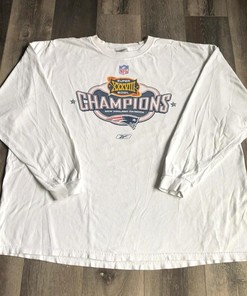 Vintage Style New England Patriots Super Bowl 38 Champs Tshirt Pullover Hoodie Crewneck Sweatshirt Reprinted Full Color Full Size Gifts For NFL Fans