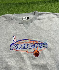 Vintage Style New York Knicks Puma Spell Out Basketball Grey Tshirt Sweatshirt Crewneck Hoodie Sweatshirt Pullover Hoodie Reprinted Full Color Full Size Gifts for NBA Fans