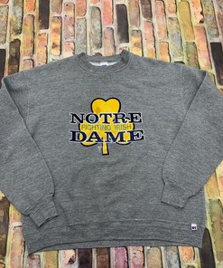 Vintage Style Notre Dame Fighting Irish T-Shirt Sweatshirt Pullover Hoodie Reprinted Full Color Full Size Gift For NCAA Fans