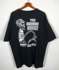 Vintage Style Raiders The Chargers Suck Tshirt Pullover Hoodie Crewneck Sweatshirt Reprinted Full Color Full Size Gifts For NFL Fans