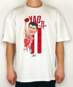 Vintage Style Reebok Yao Ming Caricature Tshirt Hoodie Crewneck Sweatshirt Reprinted Full Color Full Size Gifts for NBA Fans