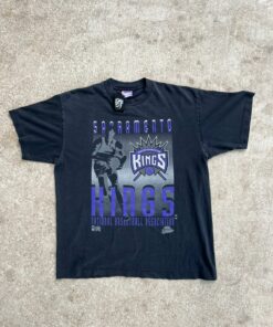 Vintage Style Sacramento Kings Tshirt Pullover Hoodie Crewneck Sweatshirt Reprinted Full Color Full Size Gifts for NBA Fans