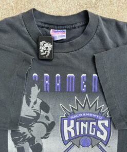 Vintage Style Sacramento Kings Tshirt Pullover Hoodie Crewneck Sweatshirt Reprinted Full Color Full Size Gifts for NBA Fans