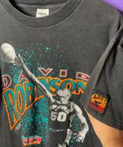 Vintage Style San Antonio Spurs David Robinson Starter Tshirt Hoodie Crewneck Sweatshirt Reprinted Full Color Full Size Gifts for NBA Fans