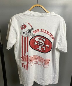 Vintage Style San Francisco 49Ers NFL Tshirt Pullover Hoodie Crewneck Sweatshirt Reprinted Full Color Full Size Gifts For Fans