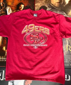 Vintage Style San Francisco 49Ers NFL Tshirt Pullover Hoodie Crewneck Sweatshirt Reprinted Full Color Full Size Gifts For NFL Fans