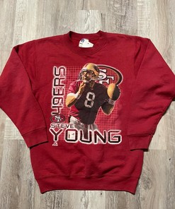 Vintage Style San Francisco 49Ers Steve Young Tshirt Pullover Hoodie Crewneck Sweatshirt Reprinted Full Color Full Size Gifts For NFL Fans