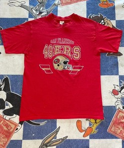 Vintage Style San Francisco 49Ers Tshirt Pullover Hoodie Crewneck Sweatshirt Reprinted Full Color Full Size Gifts For NFL Fans