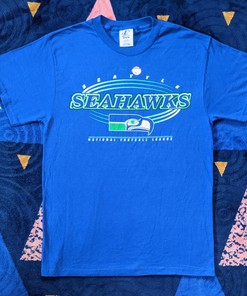 Vintage Style Seattle Seahawk NFL Logo Deadstock Tshirt Pullover Hoodie Crewneck Sweatshirt Reprinted Full Color Full Size Gifts For NFL Fans