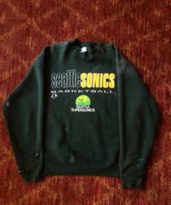 Vintage Style Seattle Supersonics Tshirt Hoodie Crewneck Sweatshirt Reprinted Full Color Full Size Gifts for NBA Fans