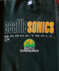 Vintage Style Seattle Supersonics Tshirt Hoodie Crewneck Sweatshirt Reprinted Full Color Full Size Gifts for NBA Fans