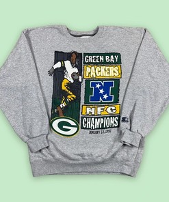 Vintage Style Starter Green Bay Packers NFL Graphic Tshirt Pullover Hoodie Crewneck Sweatshirt Reprinted Full Color Full Size Gifts For NFL Fans