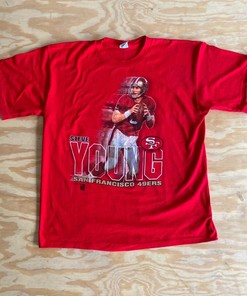 Vintage Style Steve Young San Francisco 49Ers Tshirt Pullover Hoodie Crewneck Sweatshirt Reprinted Full Color Full Size Gifts For NFL Fans