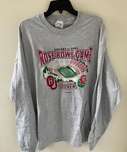Vintage Style Style Hanes Oklahoma Sooners 2003 Rose Bowl L/S Hoodie Sweatshirt Crewneck Sweatshirt Gifts For Fans