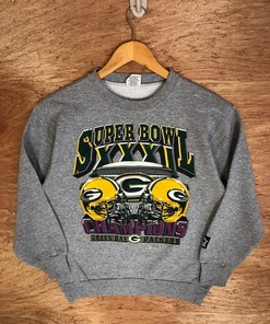 Vintage Style Super Bowl Green Bay Packers Tshirt Pullover Hoodie Crewneck Sweatshirt Reprinted Full Color Full Size Gifts For NFL Fans