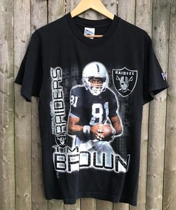 Vintage Style Tim Brown Oakland Raiders Player Tshirt Pullover Hoodie Crewneck Sweatshirt Reprinted Full Color Full Size Gifts For NFL Fans